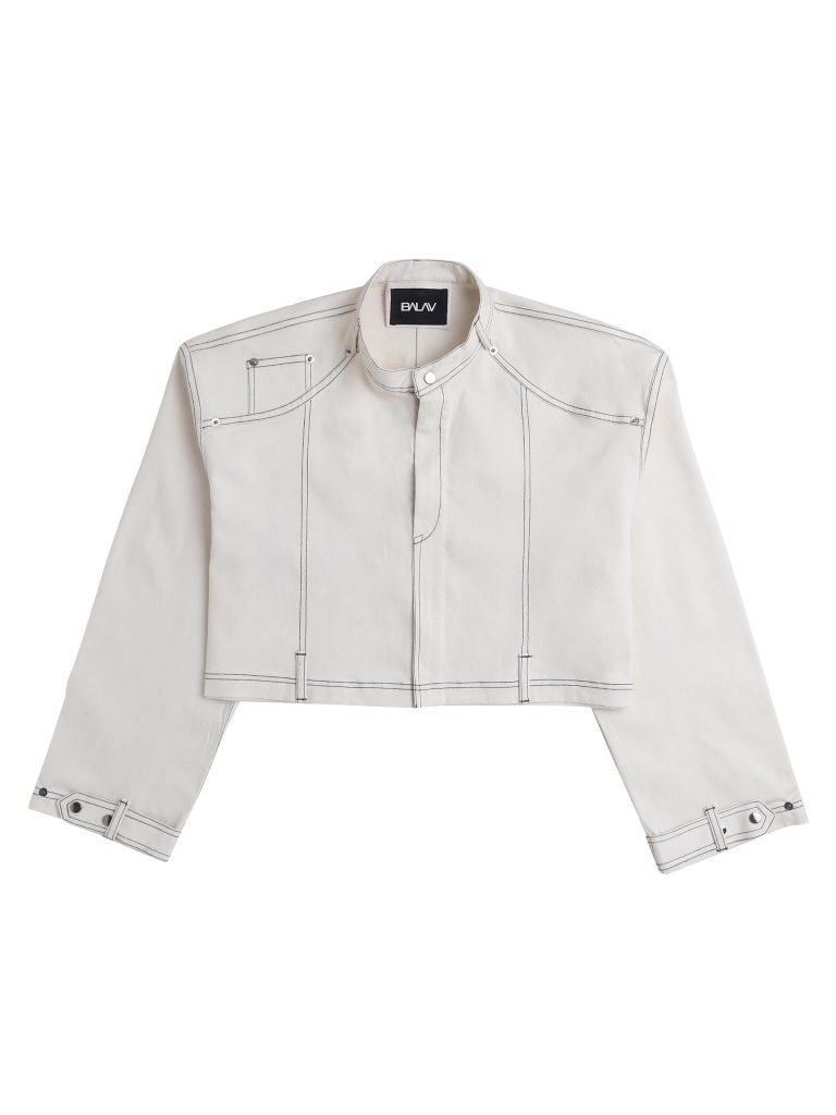 Cropped Denim Biker Jacket